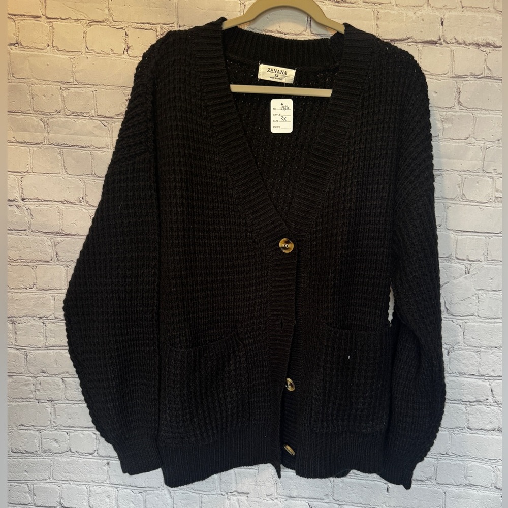 Zenana Outfitters Black Cardigan Sweater Classic Knit